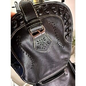 Western fringe purse vegan leather black long strap adjustable concert bag Med